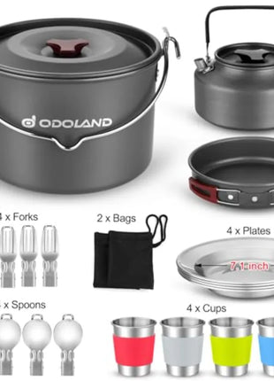 22PCS Camping Cookware Set for 4 with Pot & Kettle