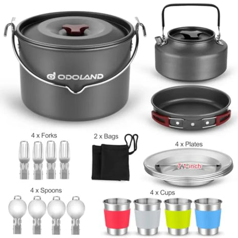 22PCS Camping Cookware Set for 4 with Pot & Kettle