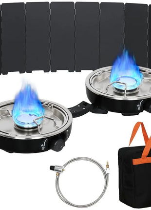 2 Burner Propane Camping Stove with Windscreen