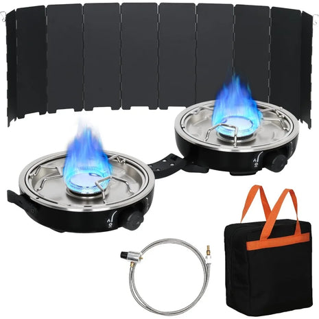 2 Burner Propane Camping Stove with Windscreen