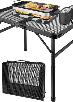 Portable Folding Grill Camping Table with Mesh Shelf