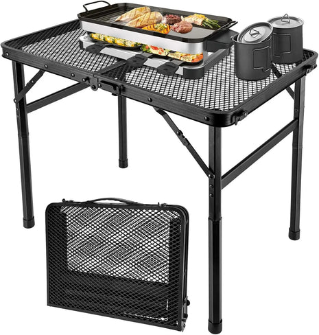 Portable Folding Grill Camping Table with Mesh Shelf