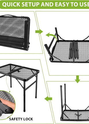 Portable Folding Grill Camping Table with Mesh Shelf