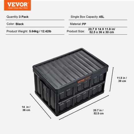 45L Foldable Storage Box with Lid & Handles