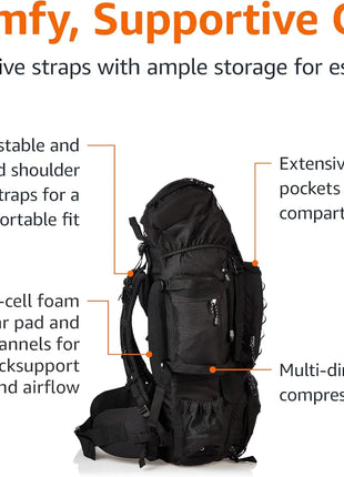 75L Internal Frame Hiking Backpack with Rain Cover for Camping & Trekking