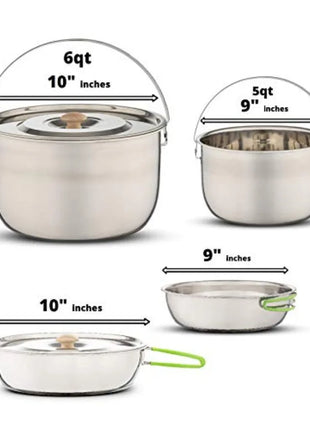 Stainless Steel Camping Cookware Set with Carry Bag