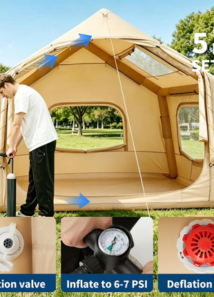 Premium Inflatable Camping Tent with Skylight, Stove Jack & Hand Pump