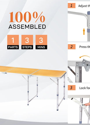 6 FT Portable Folding Table for Indoor & Outdoor Use