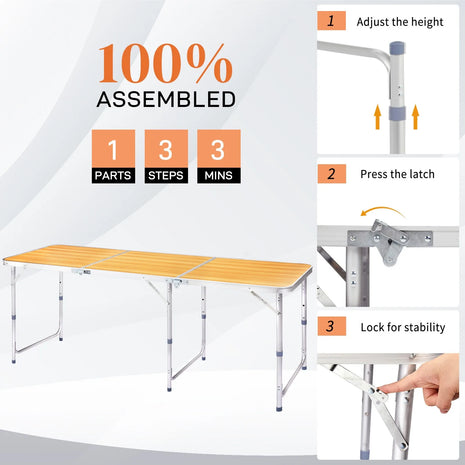 6 FT Portable Folding Table for Indoor & Outdoor Use