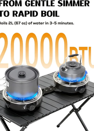 2 Burner Propane Camping Stove with Windscreen