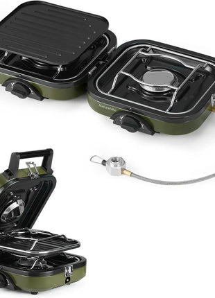 2 Burner Foldable Camping Stove with Griddle, 16000 BTU