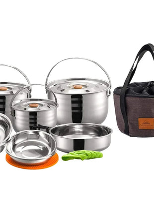 Stainless Steel Camping Cookware Set with Carry Bag