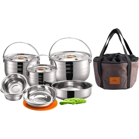 Stainless Steel Camping Cookware Set with Carry Bag