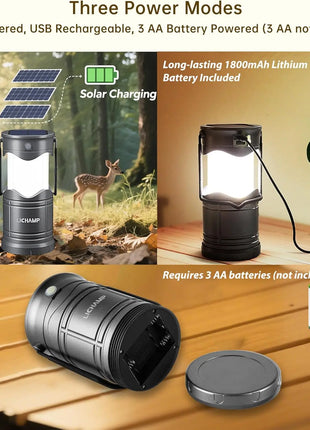 Solar Camping Lantern with USB Rechargeable LED