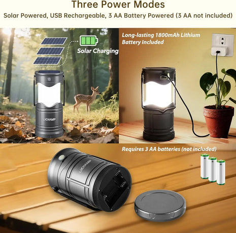 Solar Camping Lantern with USB Rechargeable LED