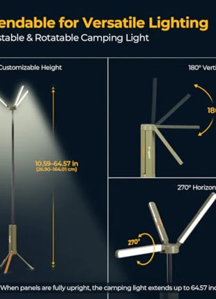 Telescopic LED Camping Lantern – 15600mAh, 3000 Lumens
