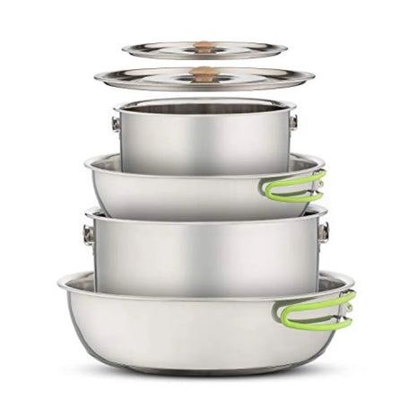 Stainless Steel Camping Cookware Set with Carry Bag
