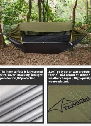 Premium 4-in-1 Camping Hammock with Mosquito Net, Rain Fly & Tree Straps