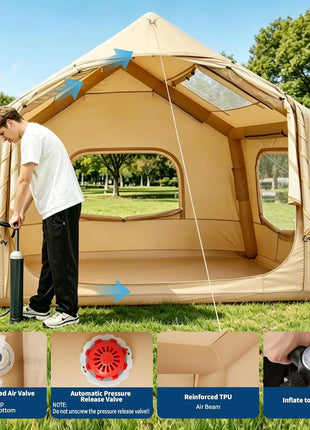 Premium 3-5 Person Inflatable Camping Tent with Skylight & Hand Pump