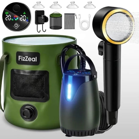 8000mAh Portable Camping Shower Kit with Foldable Bucket