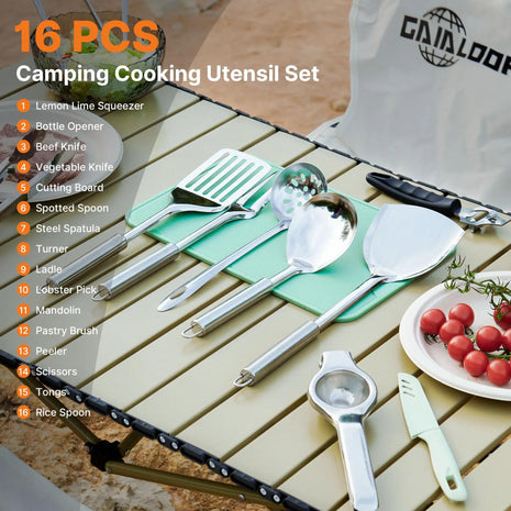 16PCS Camping Cooking Utensil Set with Carry Case