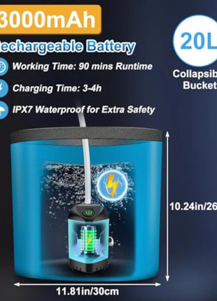 Portable Electric Camping Shower Pump with Collapsible Bucket