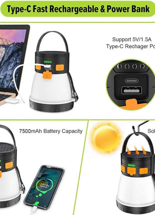 1500 Lumen Solar Camping Lantern – 8 Modes & Power Bank