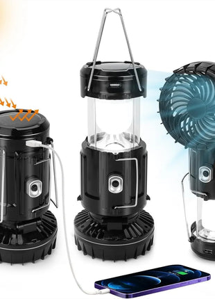 2-Pack Solar LED Camping Lantern & Fan – Emergency Light