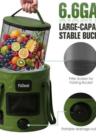8000mAh Portable Camping Shower Kit with Foldable Bucket