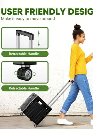 Folding Utility Cart, Portable Rolling Crate Handcart Collapsible Shopping Trolley with Lid, Foldable Tool Box Basket with 4 Ro
