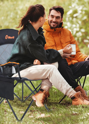 Oversized Padded Folding Camping Chair with Cup Holder