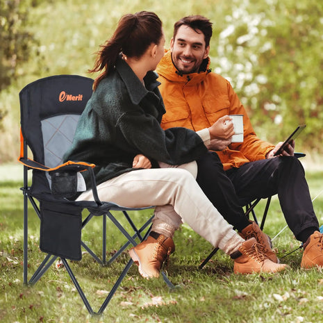 Oversized Padded Folding Camping Chair with Cup Holder