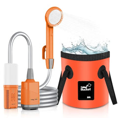 Portable Camping Shower with Collapsible Bucket & LED Light
