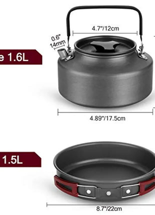22PCS Camping Cookware Set for 4 with Pot & Kettle