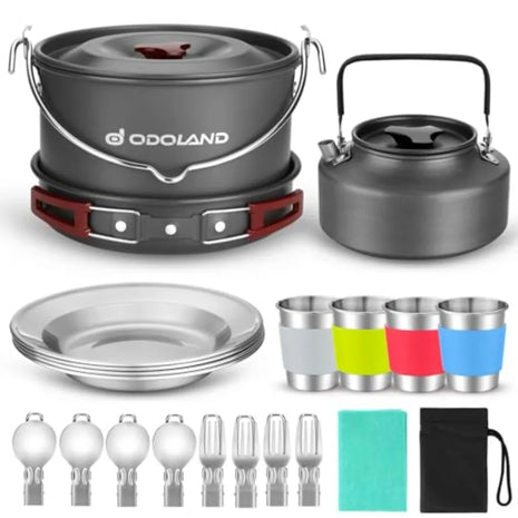22PCS Camping Cookware Set for 4 with Pot & Kettle