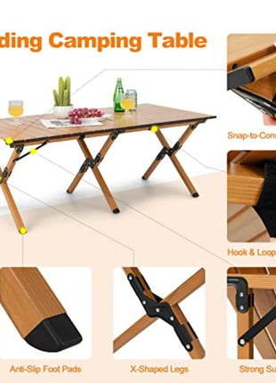 Portable Roll-Up Folding Camping Table with Carry Bag