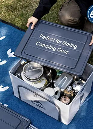 68L Foldable Camping Storage Box with Lid & Handles