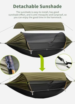 Premium 4-in-1 Camping Hammock with Mosquito Net, Rain Fly & Tree Straps