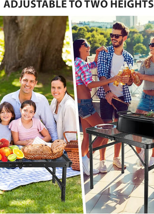 Portable Folding Grill Camping Table with Mesh Shelf