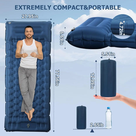 nflatable Camping Sleeping Pad with Pillow & Foot Pump