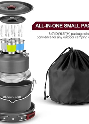 22PCS Camping Cookware Set for 4 with Pot & Kettle