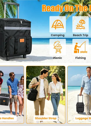 35L Rolling Cooler Backpack with Wheels | Insulated for Camping, Beach & Picnic