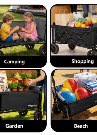 220 lbs Foldable Wagon Cart with 5x2 Wide Wheels & Full-Side Opening