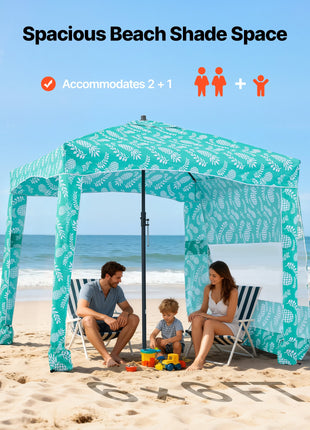 Portable 6x6 FT Beach Cabana with Side Wall & UPF 50+ Protection