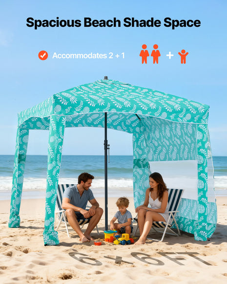Portable 6x6 FT Beach Cabana with Side Wall & UPF 50+ Protection