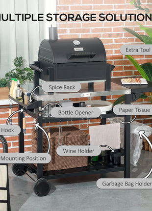 3-Tier Outdoor Grill Cart Table with Foldable Side Shelf & Storage Rack