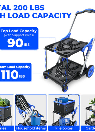2-Tier Collapsible Shopping Cart with Storage Crate