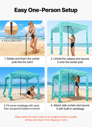 Portable 6x6 FT Beach Cabana with Side Wall & UPF 50+ Protection