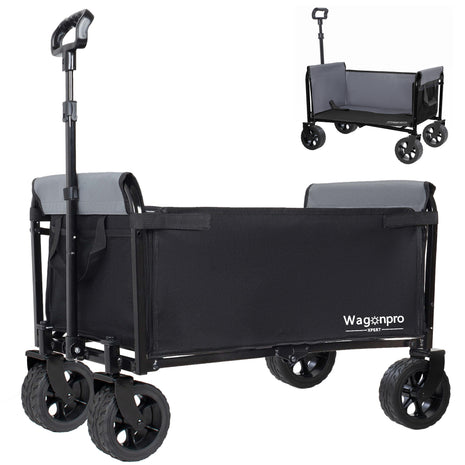 220 lbs Foldable Wagon Cart with 5x2 Wide Wheels & Full-Side Opening