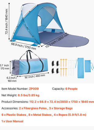 Portable 6 Person Beach Sun Shelter